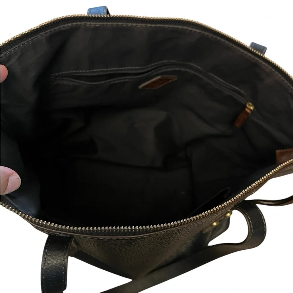 FOSSIL black pebbled leather zip top tote bag - Picture 6 of 9